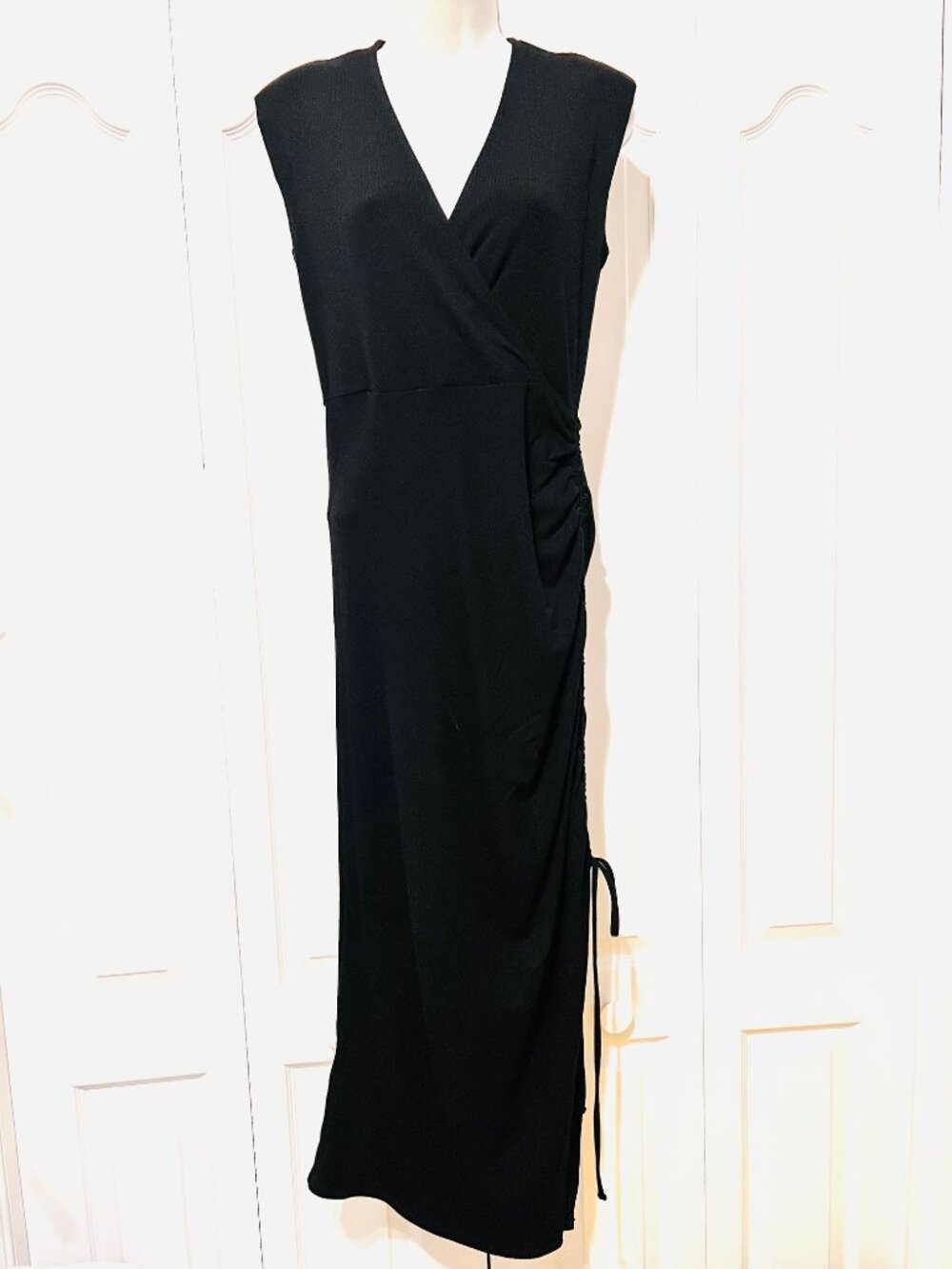 Rachel Zoe Ribbed Knit Women's Maxi Ruched Side Drawstring Body Fit Dress-XS